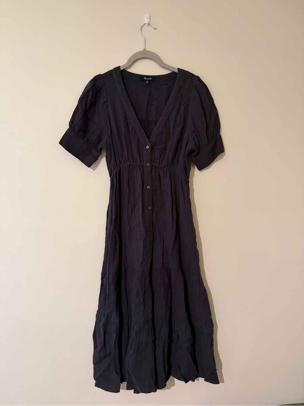 Madewell Black Button-Front V-Neck Midi Dress